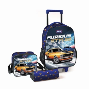 Mochila De Rodinhas Com Estojo E Lancheira - Furiosos