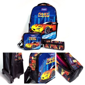 Mochila De Rodinhas Com Estojo E Lancheira - Fast Cars-7908312123185-34811