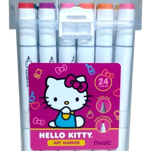 Kit Hello Kitty 24 Cores Art Marker - Canetas De Ponta Dupla Com Estojo Acrílico