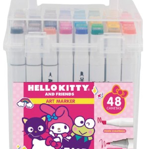 Kit Hello Kitty 48 Cores Art Marker - Canetas De Ponta Dupla Com Estojo Acrílico