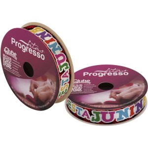 Festa Junina Fita Cetim 15mmx10m. Frases Vm