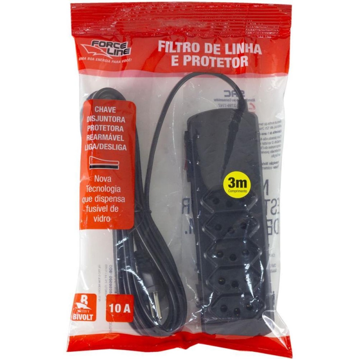 Filtro De Linha 5 Tomadas Slim Bivolt 3m Pt