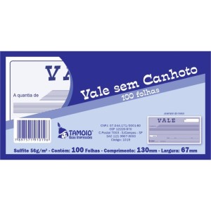 Impresso Recibo Vale Sem Canhoto 100fls-129492-57500