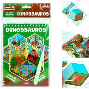 Livro Com Adesivos Cenario 3d Dinossauros 14x23cm