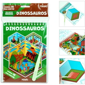 Livro Com Adesivos Cenario 3d Dinossauros 14x23cm