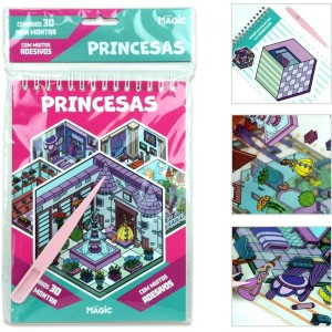 Livro Com Adesivos Cenario 3d Princesas 14x23cm