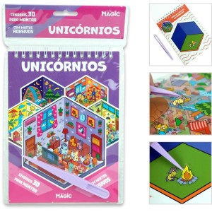 Livro Com Adesivos Cenario 3d Unicornios 14x23cm