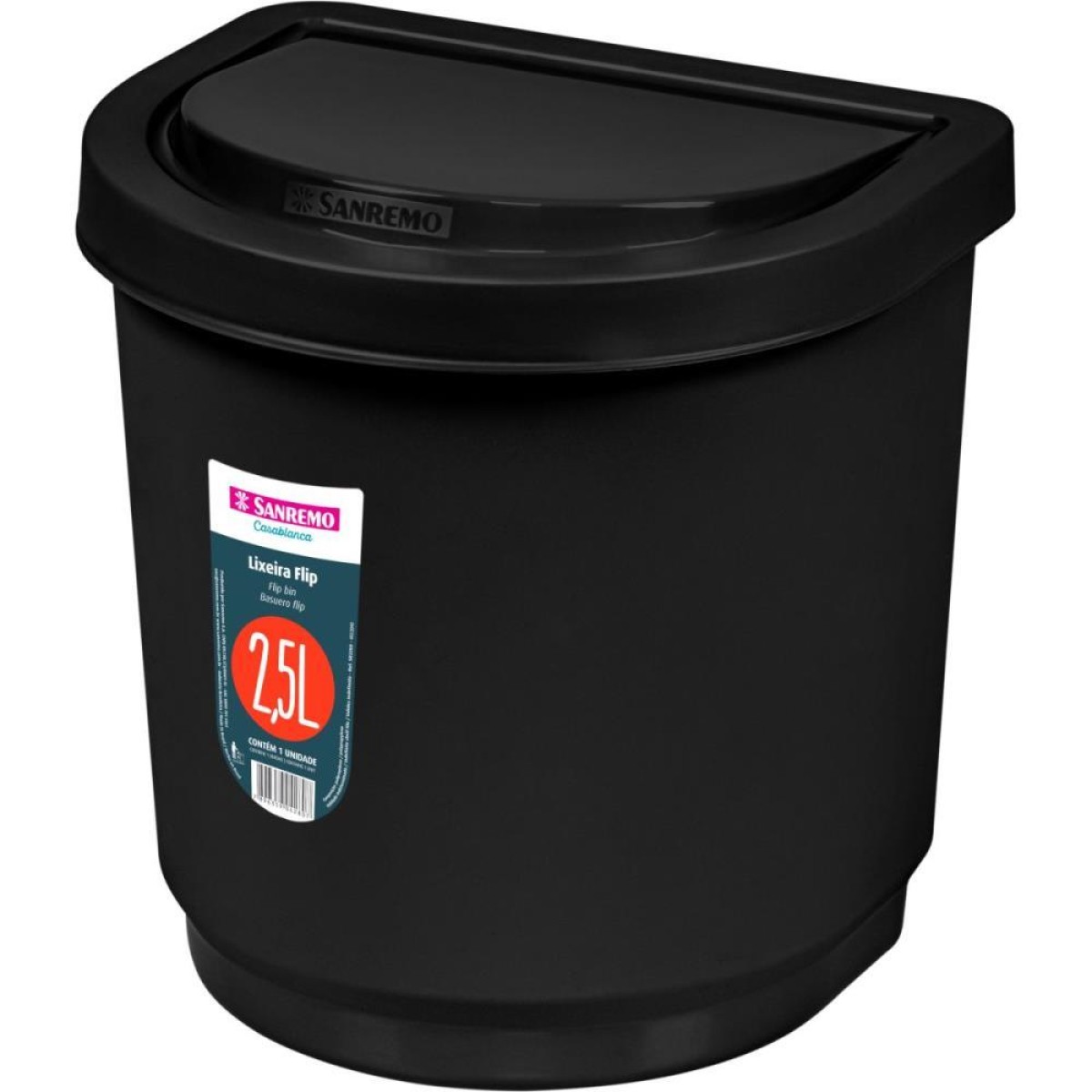 Lixeira Flip Pia 2,5l Preta