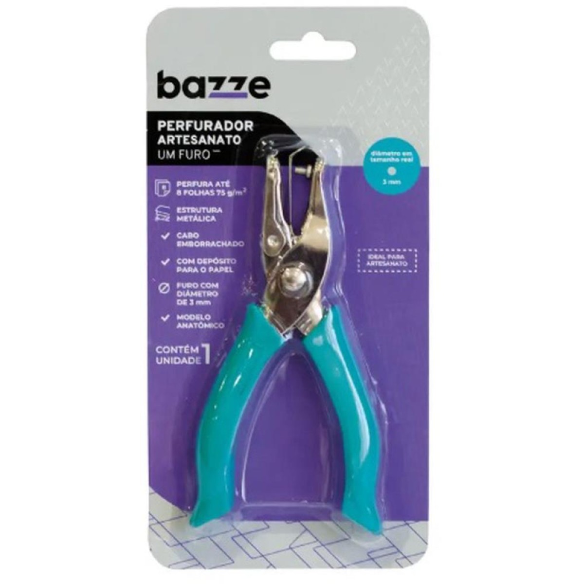 Perfurador De Papel 1 Furo Bazze Emborrachado P/8fls
