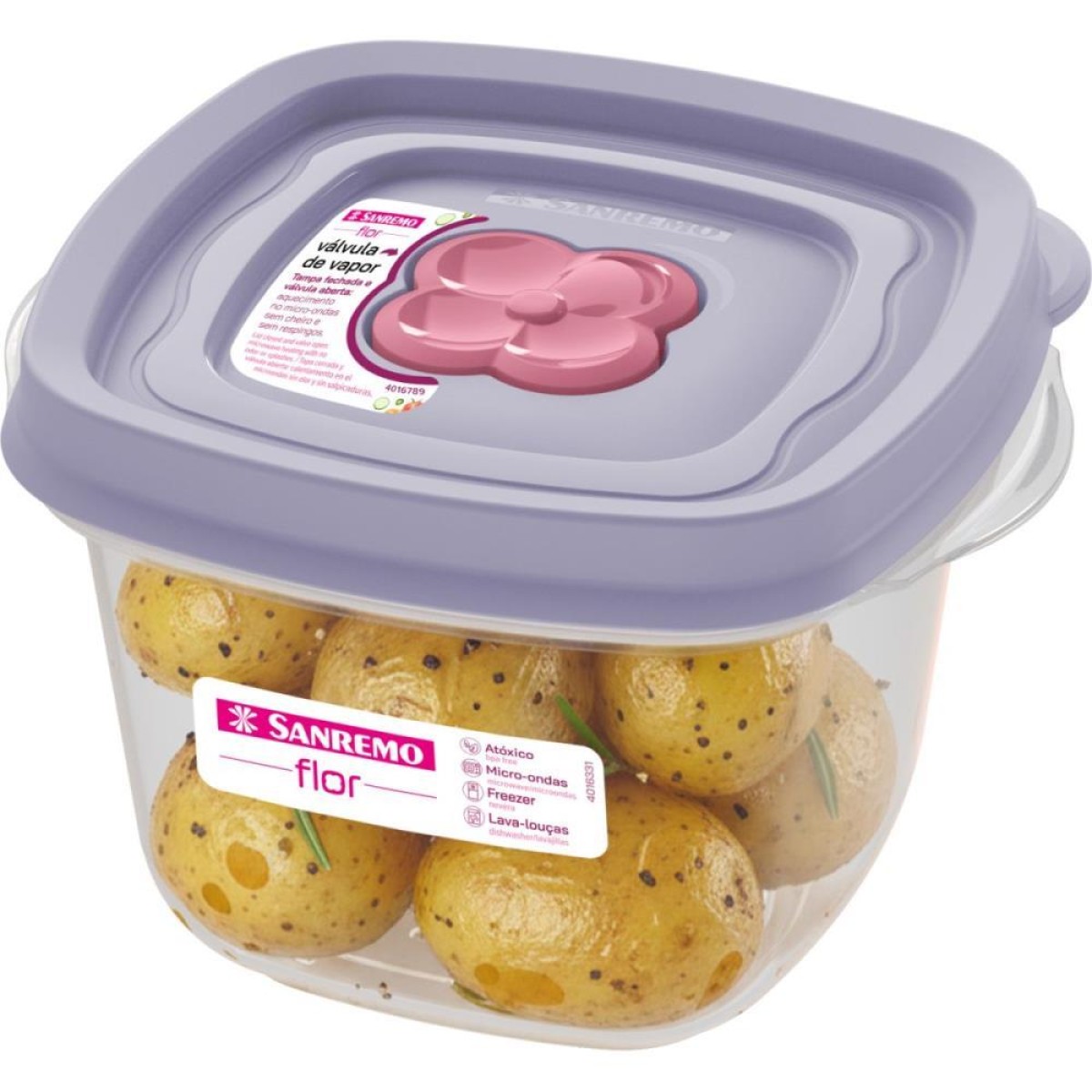 Pote Plastico Quadrado Flor 450ml
