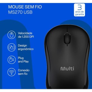 Mouse Optico Sem Fio 1200dpi 2.4ghz Preto-129784-97829