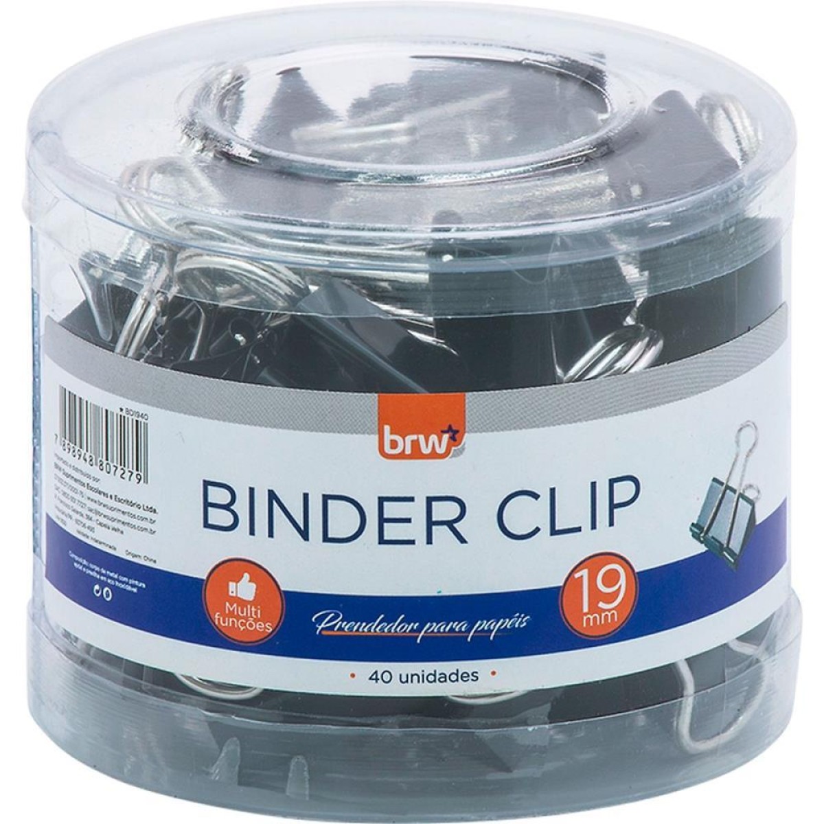 Prendedor De Papel Binder 19mm Preto