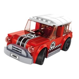 Brinquedo Blocos De Montar Super Car Cooper Verde E Branco 6 Cm - Caixa Litografada