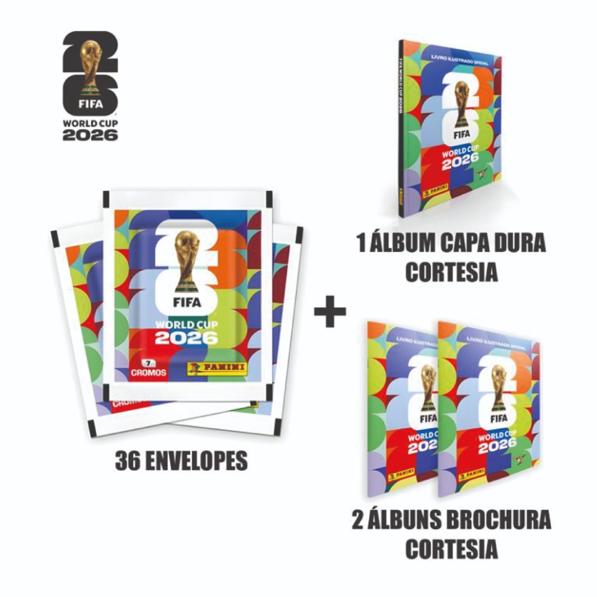 Copa Panini 2026 Figurinha Com 1 álbum Capa Dura + 2 álbuns Brochura Cortesias - Panini