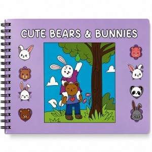 Livro De Colorir Cute Bears Bunnies - 50 Ilustrações Capa Dura Lilás