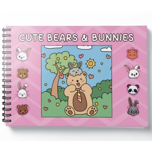 Livro De Colorir Cute Bears Bunnies - 50 Ilustrações, Capa Dura Rosa