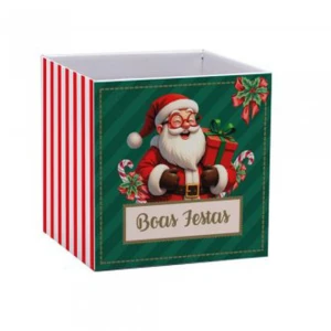 Cachepot Paper Decorado Pote 15 Doce Natal Quadrado 15x15x15cm
