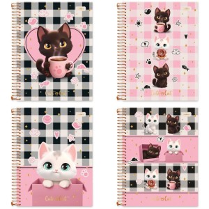Caderno 01x1 Cp.dura Colegial Cute Cat C/pin Colecion.80f(s)