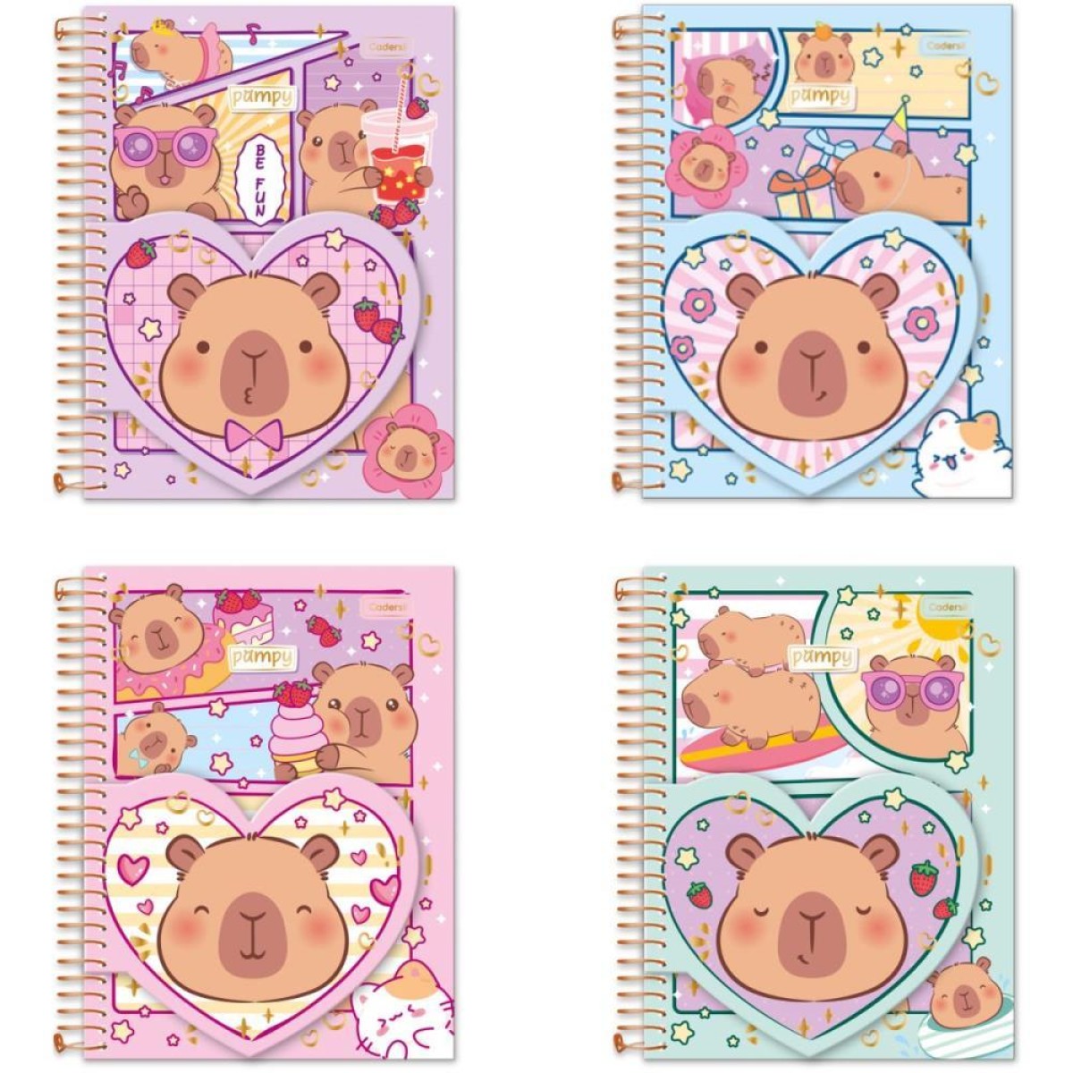 Caderno 01x1 Cp.dura Colegial Pampy C/bloco Coracao 80fls (s