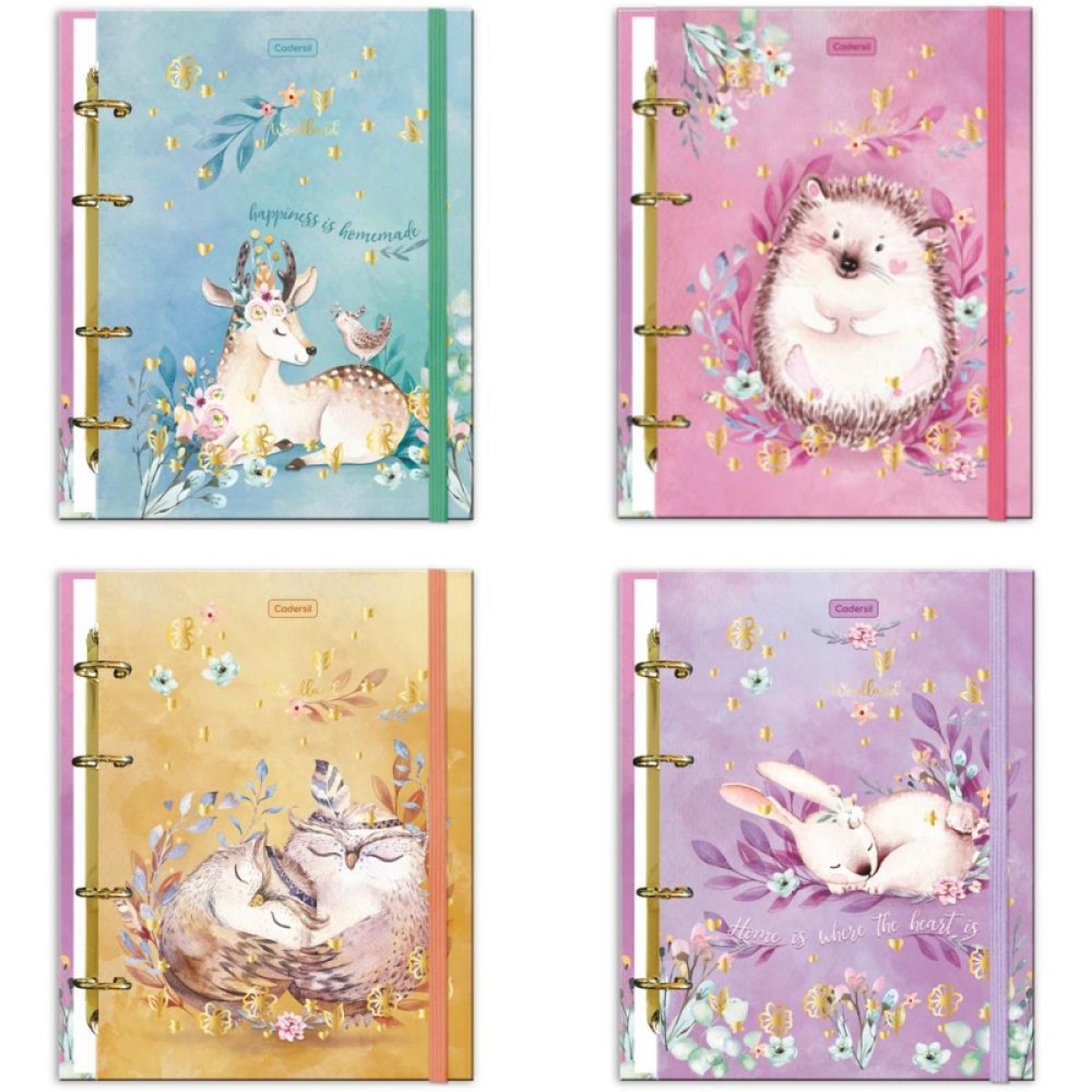 Caderno Argolado Woodland Elas+fichas+div.80f(s