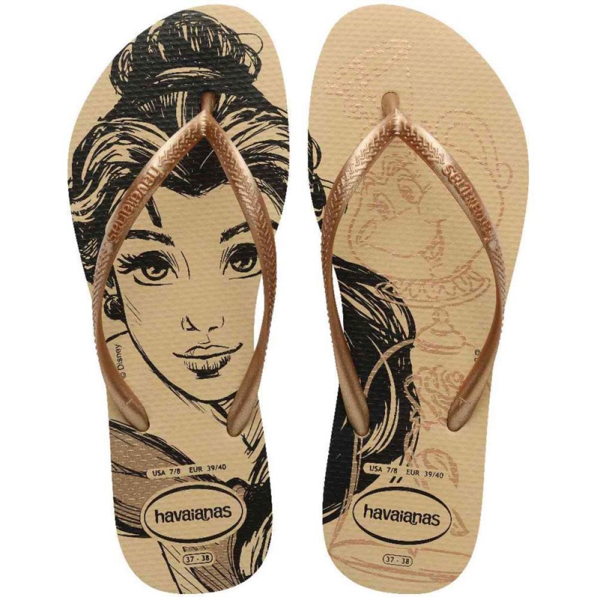 Chinelo Havaianas Feminino Slim Disney 37/8 Dourado/rose