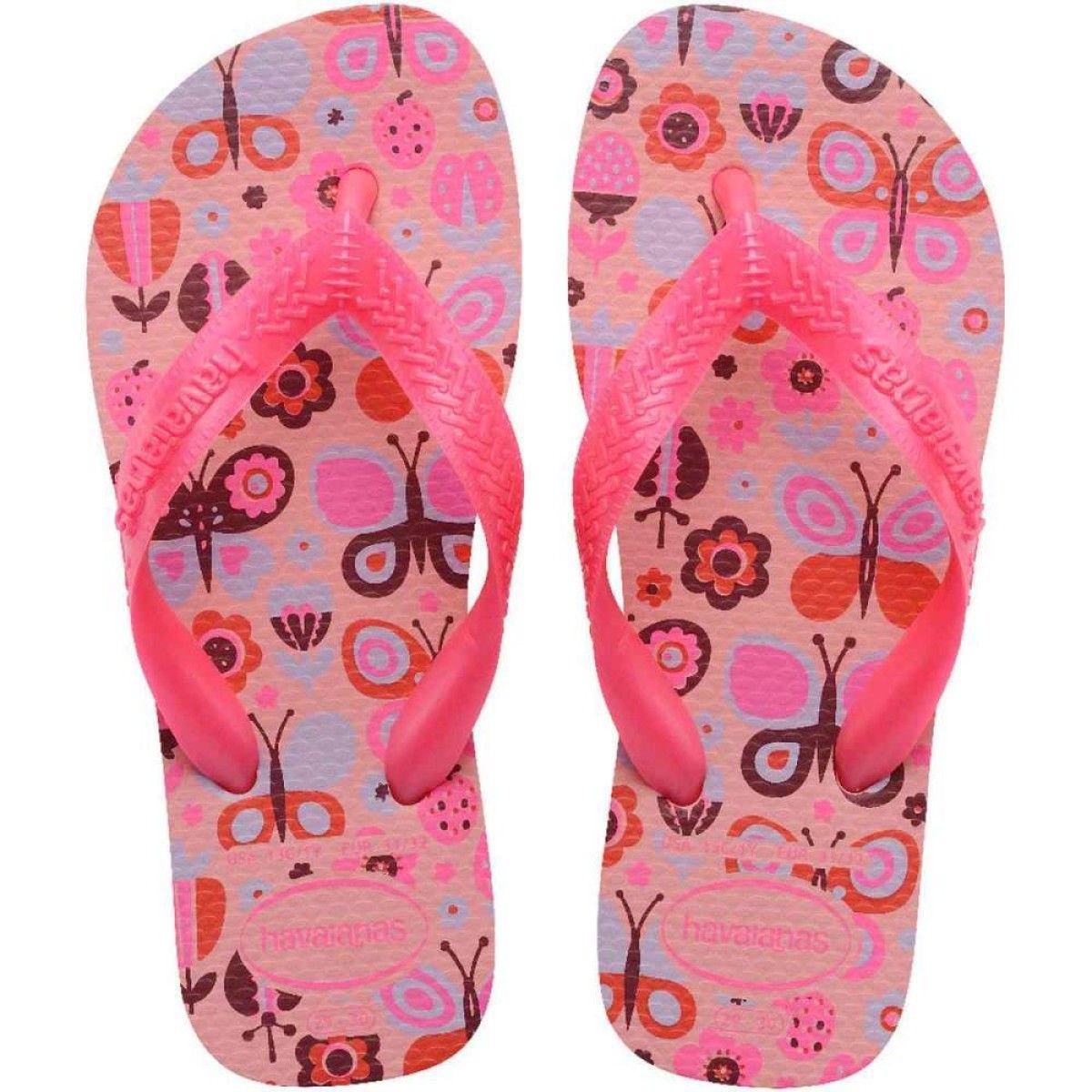 Chinelo Havaianas Infantil Kids Flores 25/6 Manga Rosa