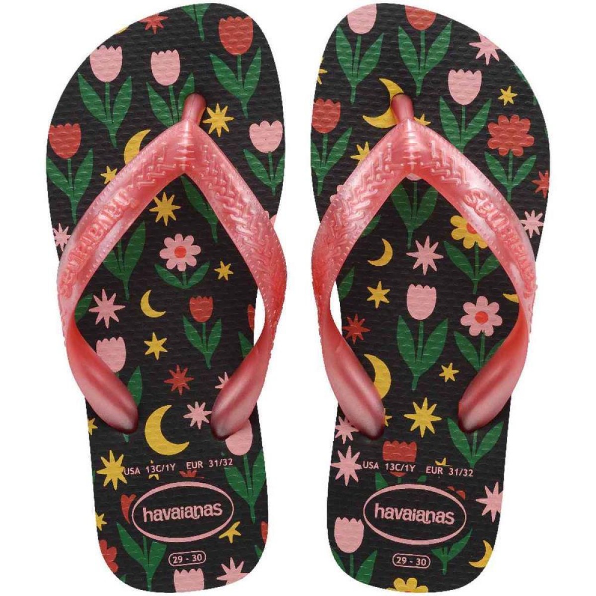 Chinelo Havaianas Infantil Kids Flores 25/6 Preto
