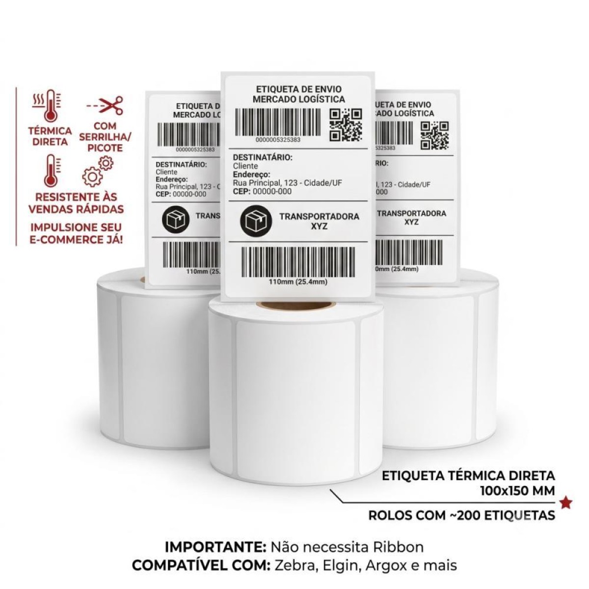 Etiqueta Adesiva 100x150mm 31m Com Serrilha