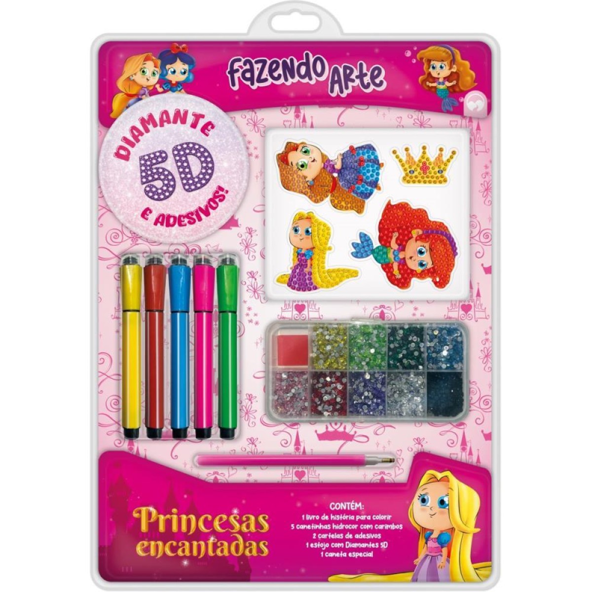 Livro Brinquedo Ilustrado Arte Diamante 5d Princesas