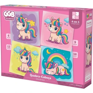 Quebra-cabeca Cartonado Unicornio 4em1 6/9/12 E 16pcs
