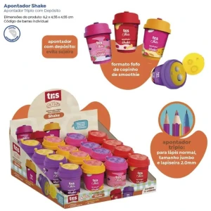 Apontador Com Deposito Decor. Tris Shake Triplo 4 Cores