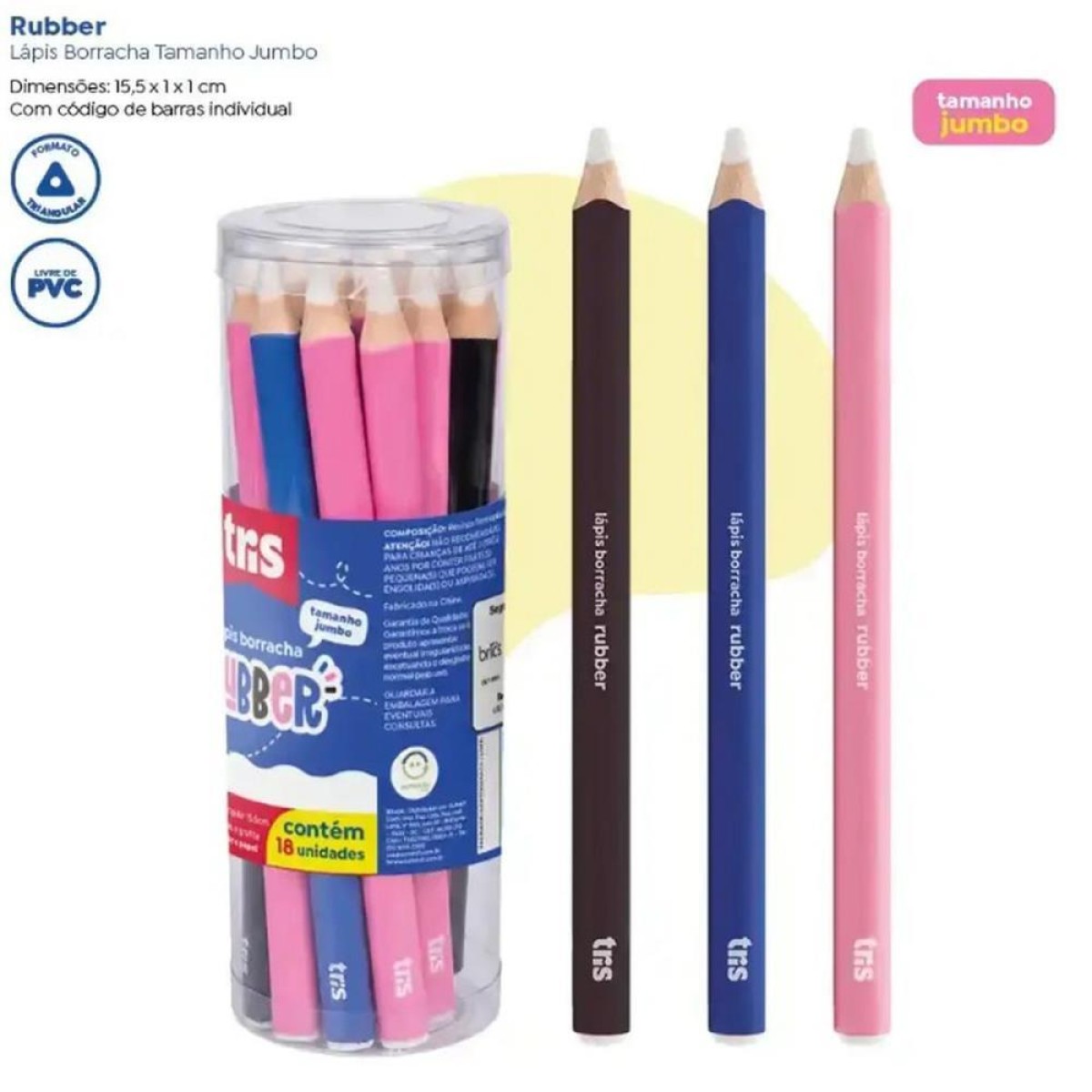 Borracha Lapis Tris Rubber Jumbo Pt/az/rs