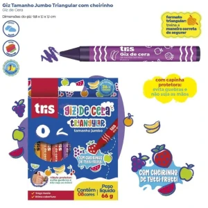 Giz De Cera Jumbo Tris Triangular C/cheiro 8 Cores