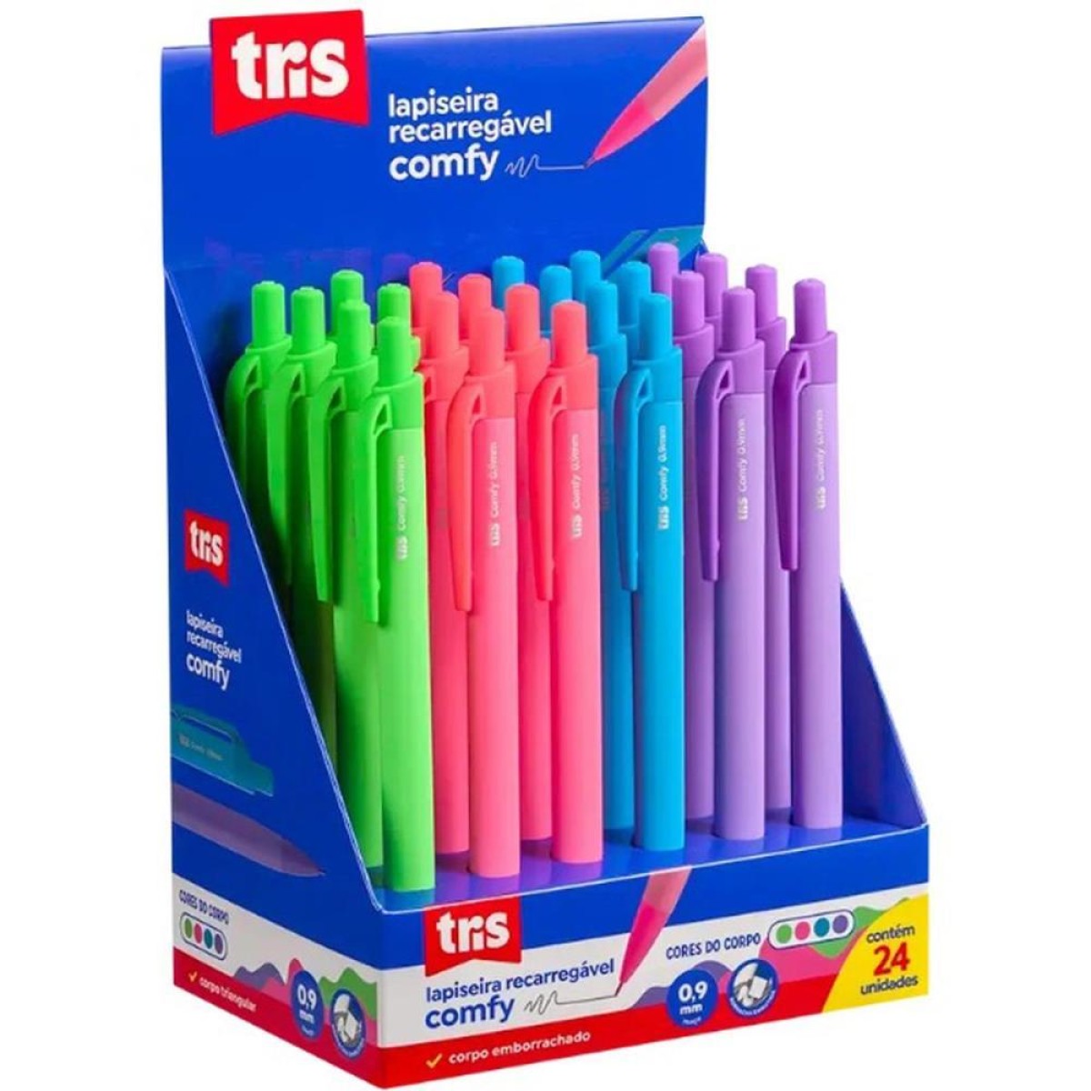 Lapiseira 0.9mm Tris Comfy Neon Retratil 4 Cores