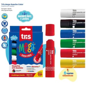 Tinta Guache Tris Mega Color Bastao C/6 Cores