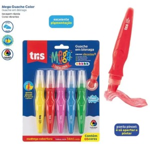 Tinta Guache Tris Mega Color Bisnaga 5cores 14ml