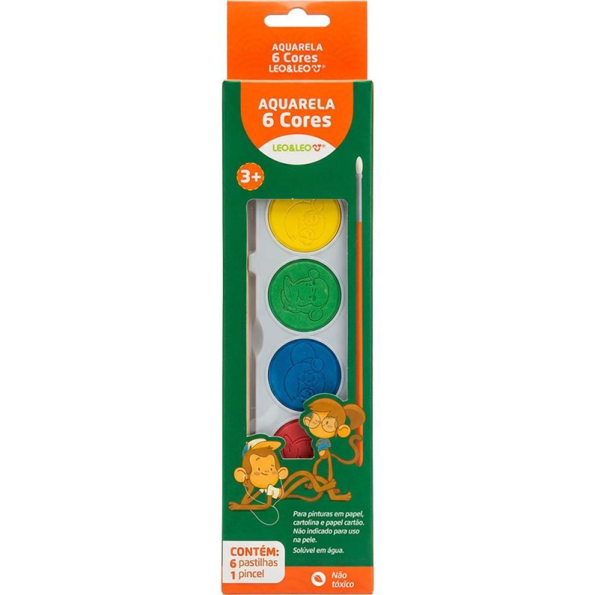 Aquarela Escolar Leo E Leo C/pincel 6 Cores
