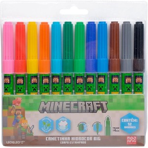 Caneta Hidrografica Jumbo Minecraft 12 Cores