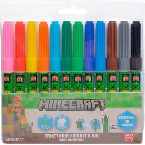 Caneta Hidrografica Jumbo Minecraft 12 Cores