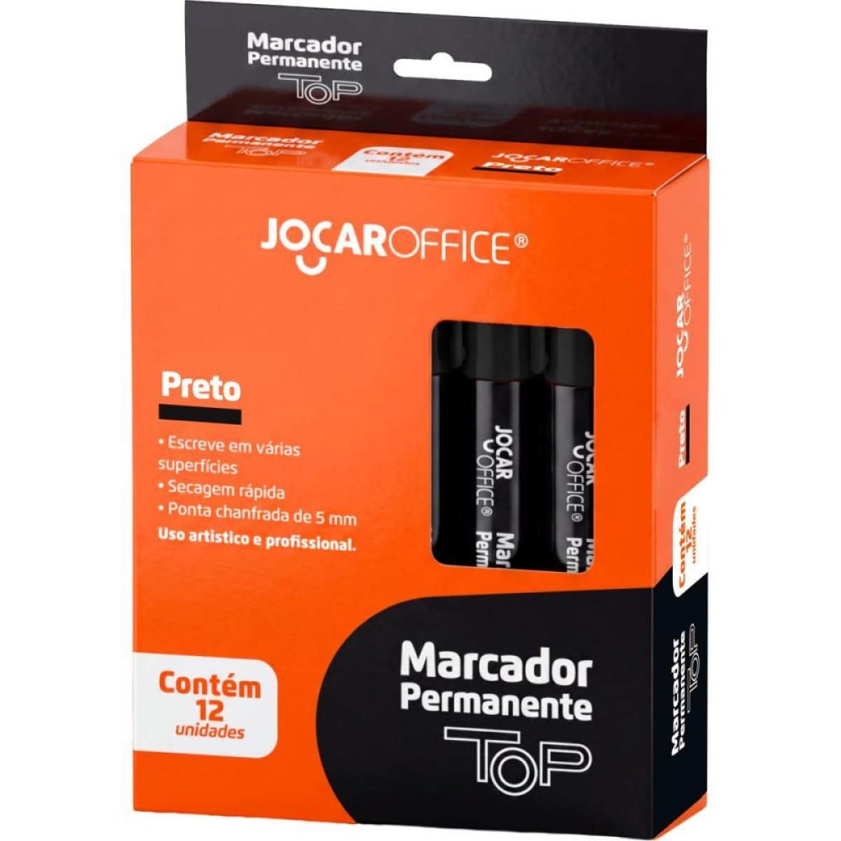 Pincel Marcador Permanente Jocar Chanfrado Top Preto