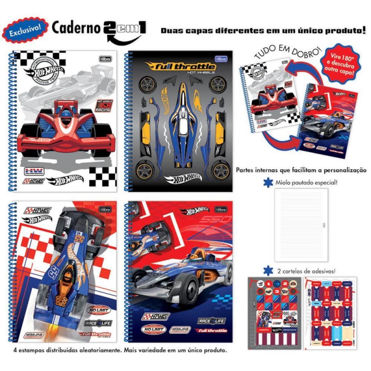 Caderno 01x1 Capa Dura Hot Wheels 80fls 2 Em 1