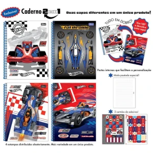 Caderno 01x1 Capa Dura Hot Wheels 80fls 2 Em 1