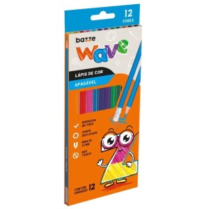 Lapis De Cor Sextavado Bazze Wave 12 Cores Apagavel