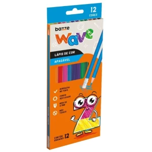 Lapis De Cor Sextavado Bazze Wave 12 Cores Apagavel
