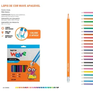 Lapis De Cor Sextavado Bazze Wave 24 Cores Apagavel