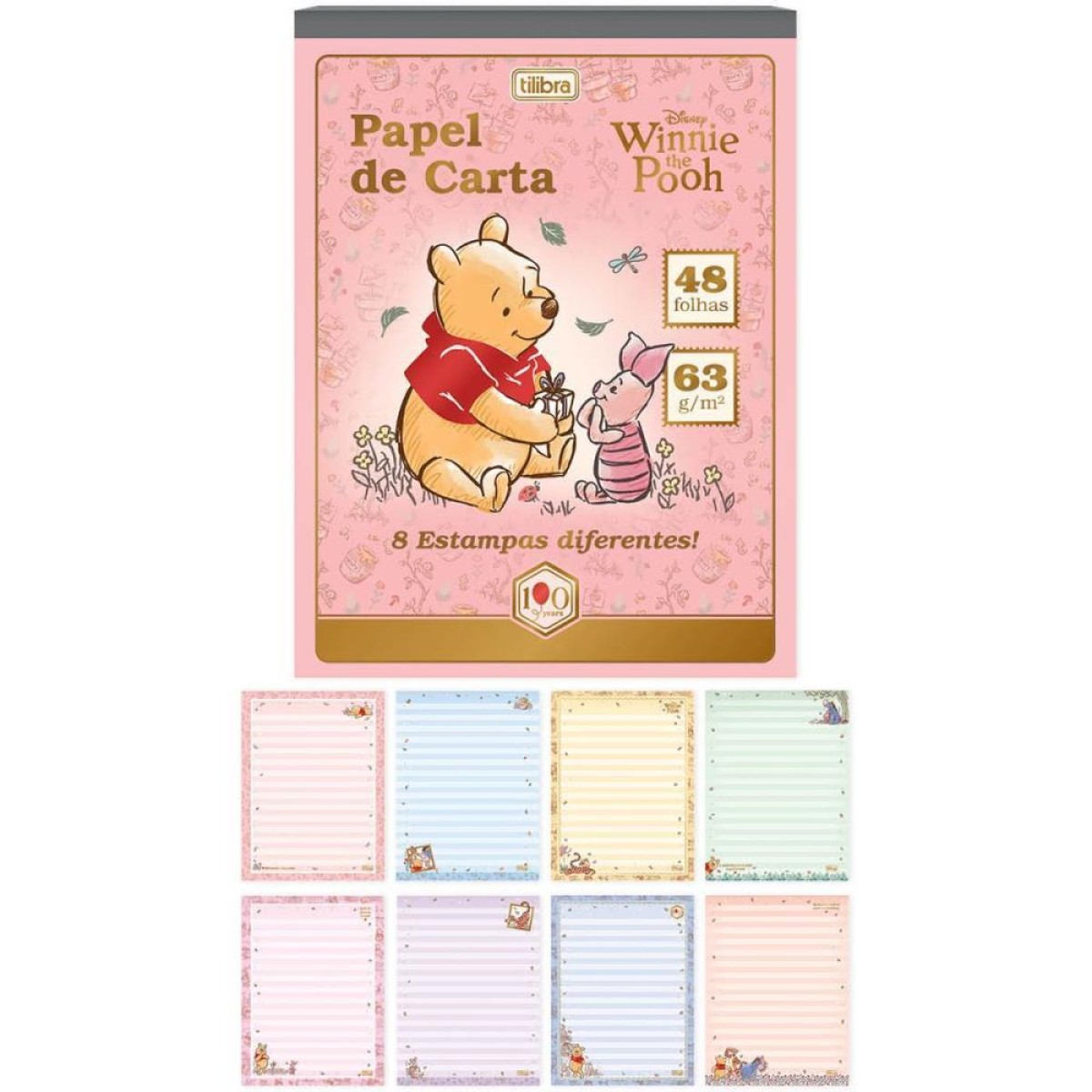 Papel De Carta Decorado Pooh 48fls 8 Estampas 63g.