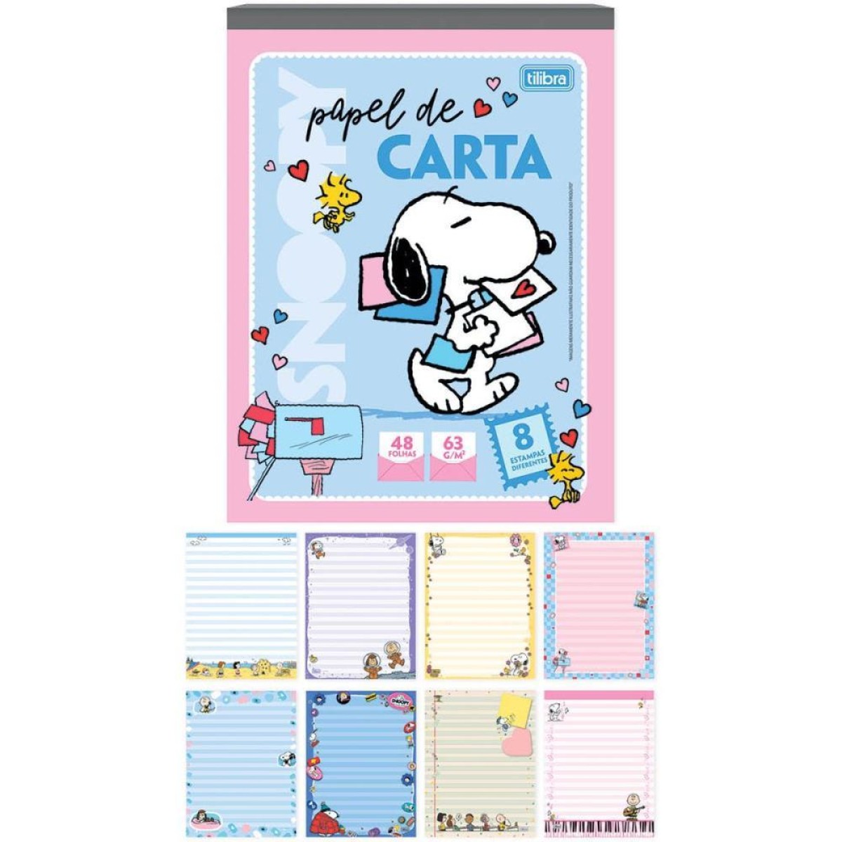 Papel De Carta Decorado Snoopy 48fls 8 Estampas 63g.