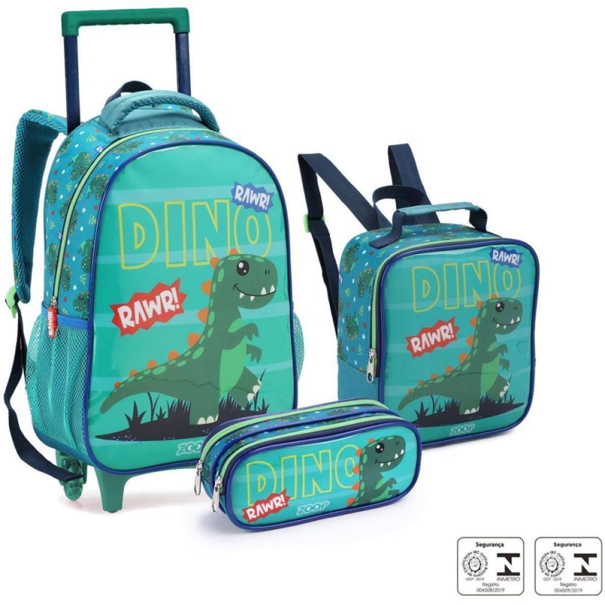 Mochila Infantil Com Rodinha Dino/shark Lancheira+estojo(s)