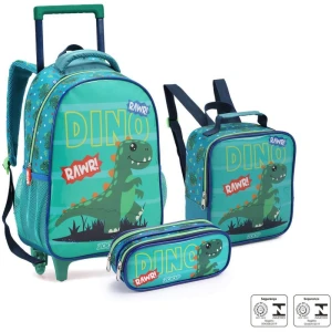 Mochila Infantil Com Rodinha Dino/shark Lancheira+estojo(s)