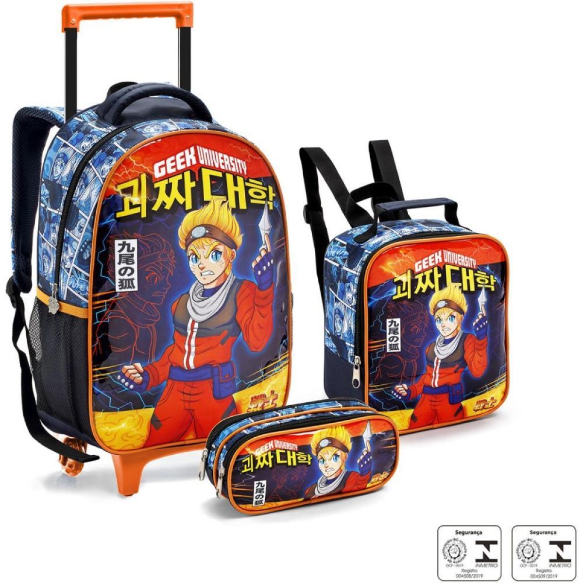 Mochila Infantil Com Rodinha Ninja Lancheira+estojo